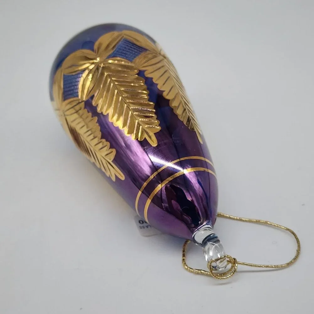 Egyptian Handcrafted Purple & Gold Glass Christmas Ornament - Picture 6 of 7